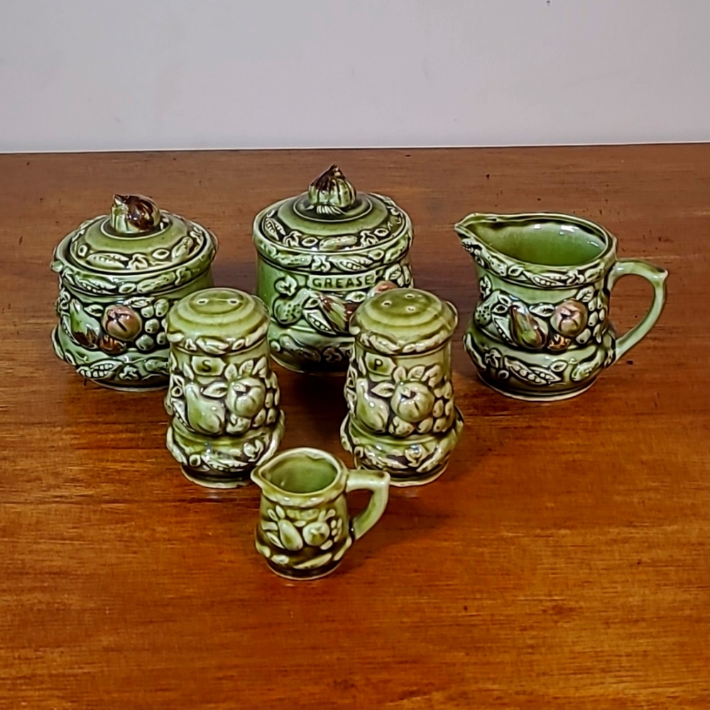 Vintage Porceline Tilso Japan Olive Green Set Of 6